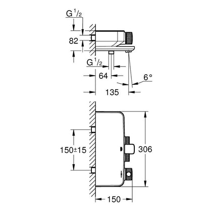 Термостатна батерия за вана черен мат Grohe Grohtherm SmartControl