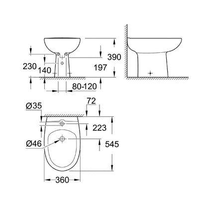 Биде Grohe Bau Ceramic бяло лъскаво