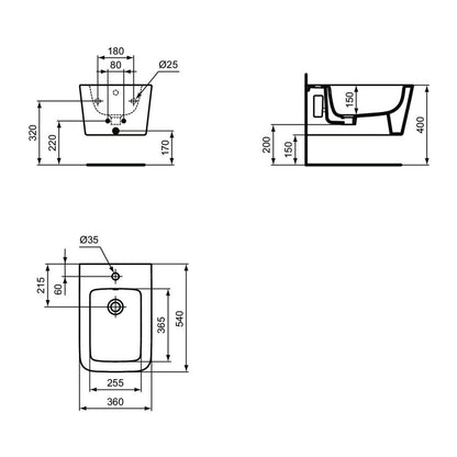 Биде стенен Ideal Standard Atelier Blend Cube бяло гланцово