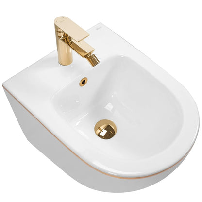 Суспендирано биде Rea Carlo Mini Gold Edge бяло - златно