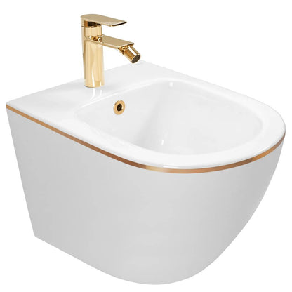 Суспендирано биде Rea Carlo Mini Gold Edge бяло - златно
