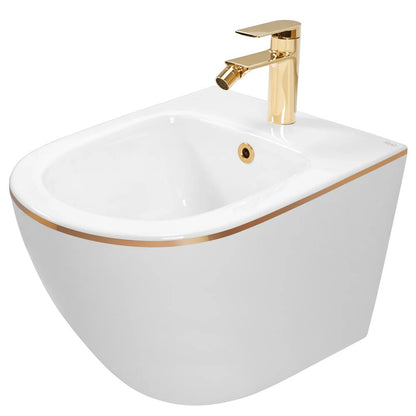 Суспендирано биде Rea Carlo Mini Gold Edge бяло - златно