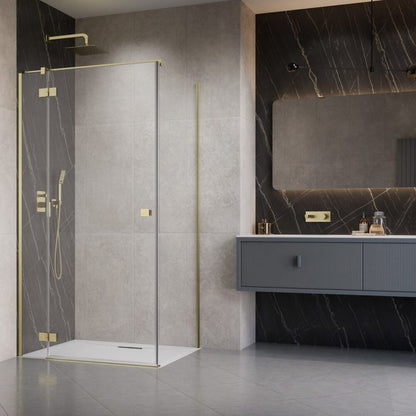 Правоъгълна душ кабина с отваряща се врата Radaway Essenza KDJ 100x120 cm с покритие Brushed Gold - ляво