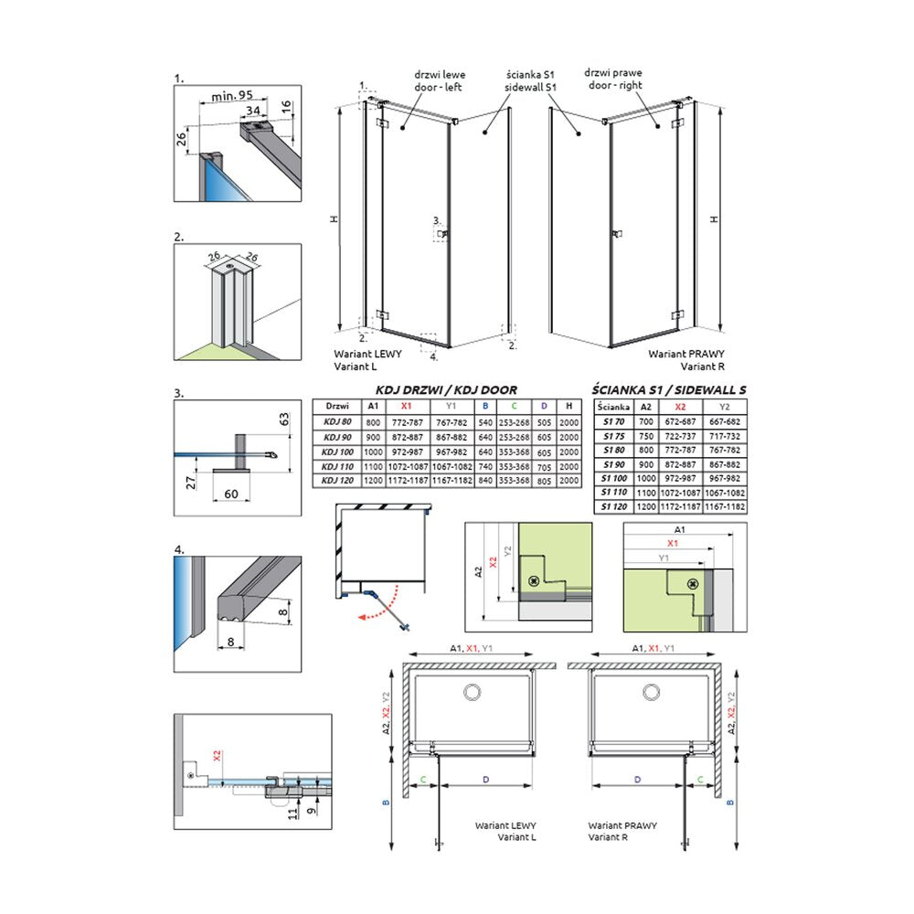 Правоъгълна душ кабина с отваряща се врата Radaway Essenza KDJ 90x70 cm финиш GunMetal перлен-прозрачен дясна