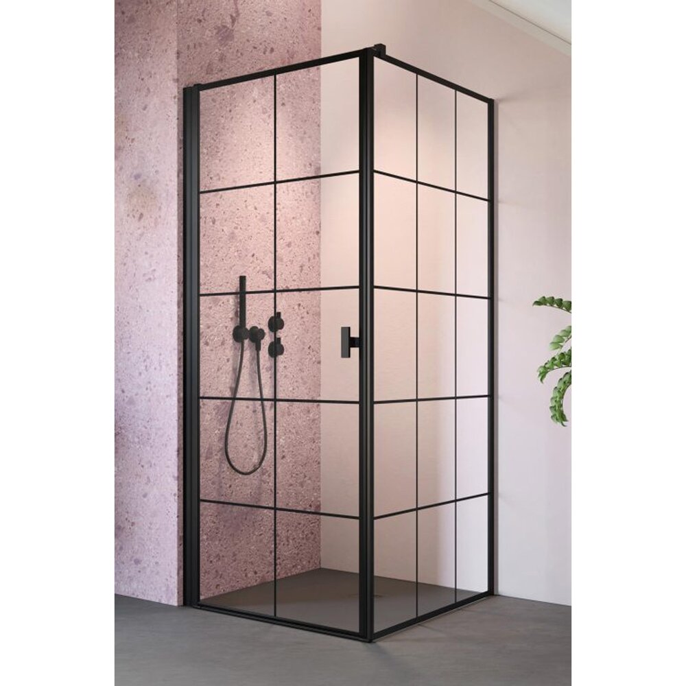 Правоъгълна душ кабина с отваряща се врата Radaway Nes KDJ I Factory 100x70 cm матово черно-прозрачно ляво