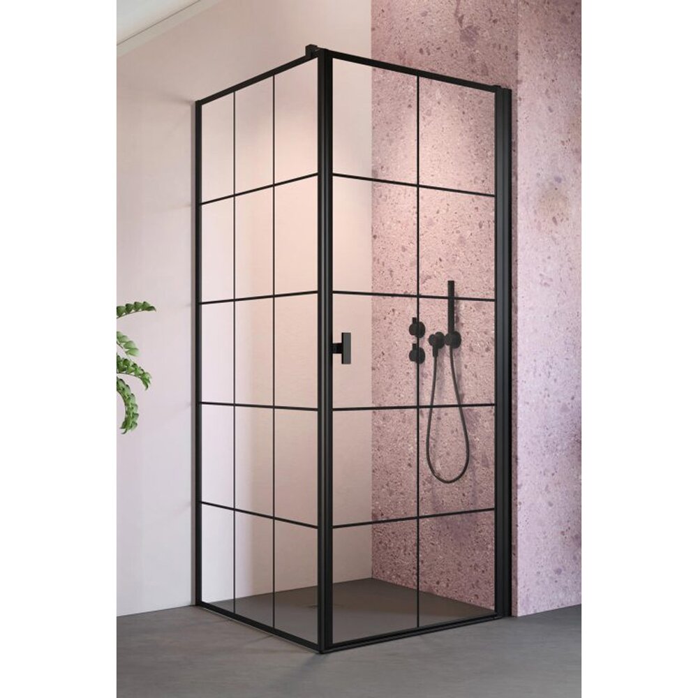 Правоъгълна душ кабина с отваряща се врата Radaway Nes KDJ I Factory 80x75 cm матово черно-прозрачно дясно