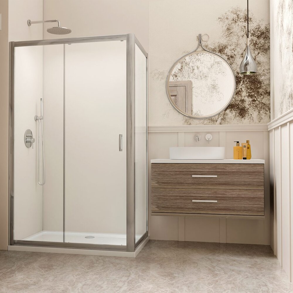 Правоъгълна душ кабина с плъзгаща се врата Radaway Premium Plus DWJ+S 95x90 cm хромирано-стъклено покритие