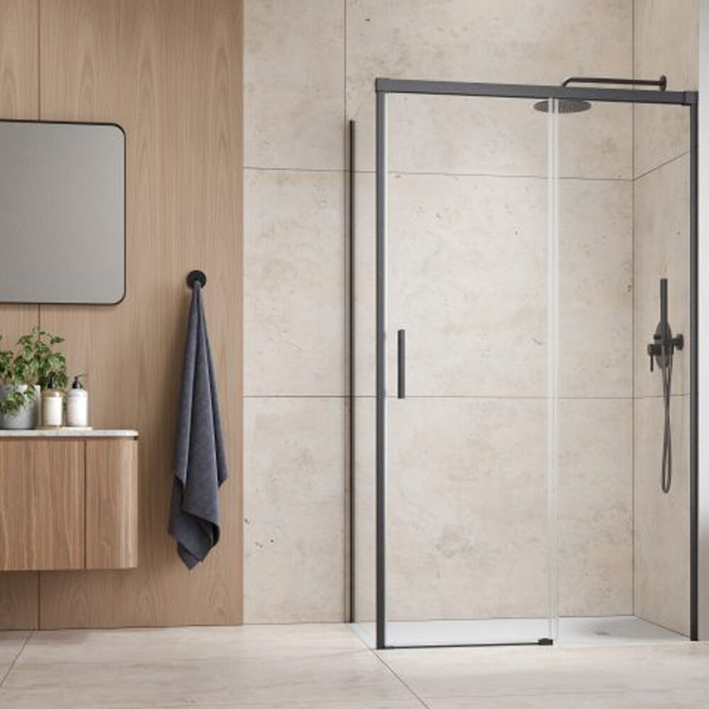 Правоъгълна душ кабина с плъзгаща се врата Radaway Idea KDJ 100x110 cm завършек GunMetal матово-прозрачно дясно