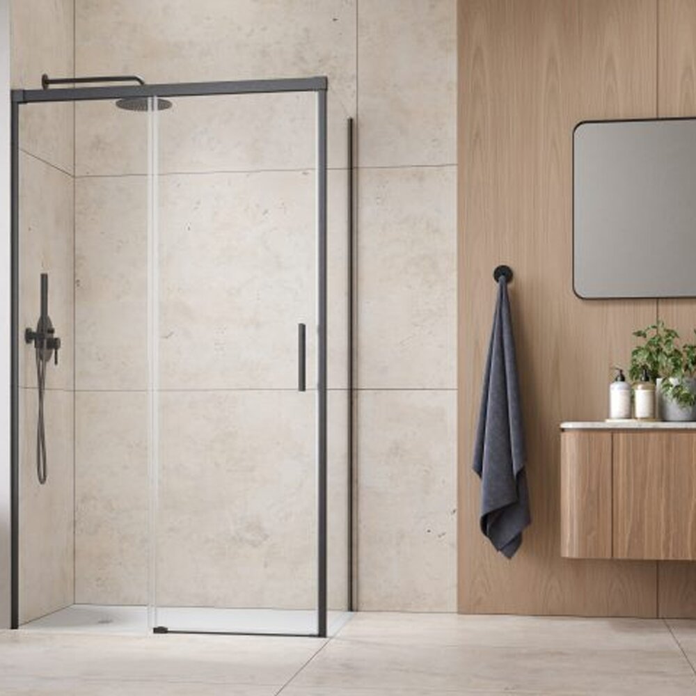 Правоъгълна душ кабина с плъзгаща се врата Radaway Idea KDJ 100x110 cm завършек GunMetal перлен - лява