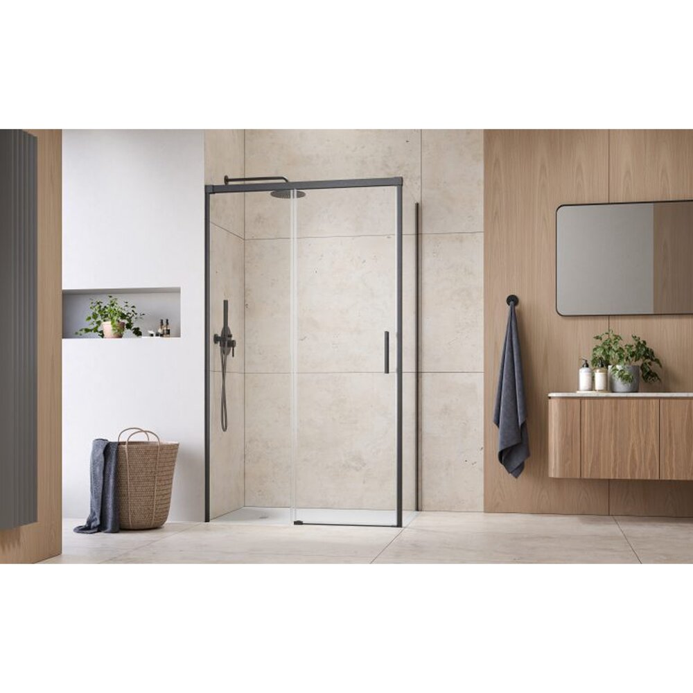 Правоъгълна душ кабина с плъзгаща се врата Radaway Idea KDJ 100x110 cm завършек GunMetal перлен - лява