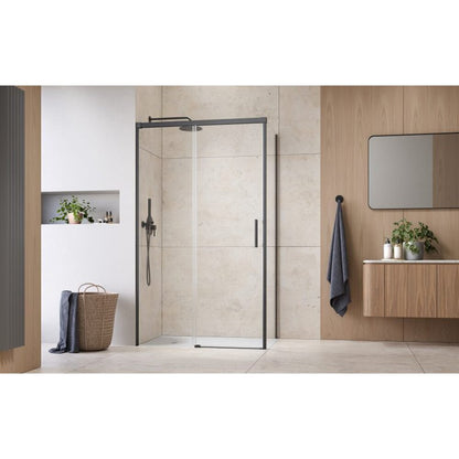 Правоъгълна душ кабина с плъзгаща се врата Radaway Idea KDJ 100x110 cm завършек GunMetal перлен - лява