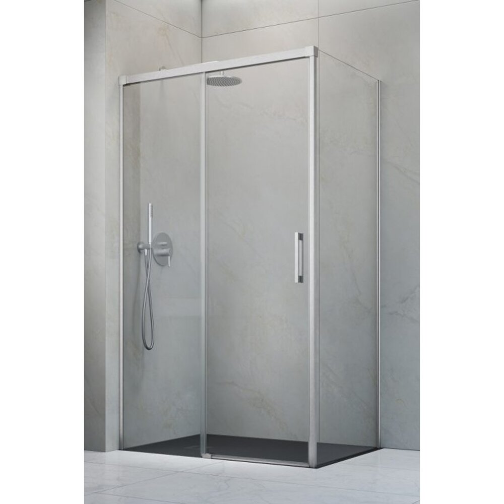 Правоъгълна душ кабина с плъзгаща се врата Radaway Idea KDJ 100x110 cm с покритие от четкан никел-прозрачно ляво