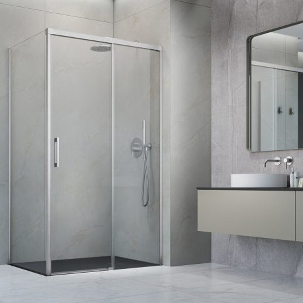 Правоъгълна душ кабина с плъзгаща се врата Radaway Idea KDJ 110x70 cm завършек никел с четка-прозрачна дясна
