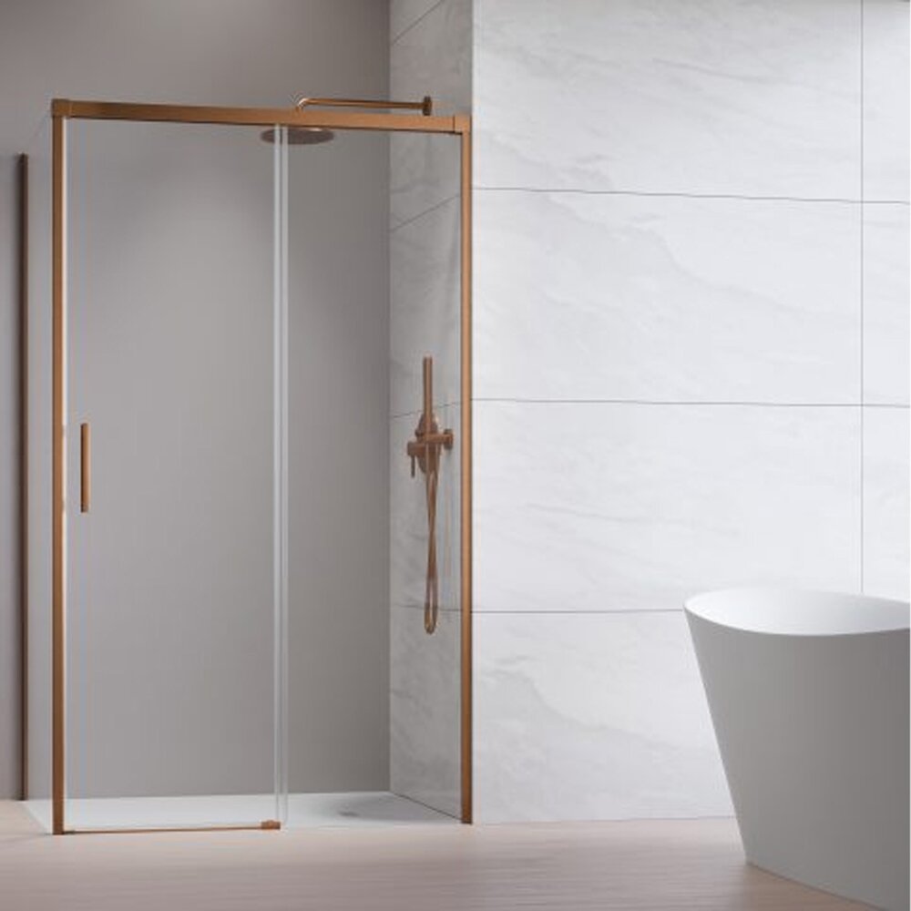 Правоъгълна душ кабина с плъзгаща се врата Radaway Idea KDJ 110x75 cm с покритие от четкан мед - дясна