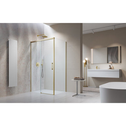 Правоъгълна душ кабина с плъзгаща се врата Radaway Idea KDJ 110x90 cm завършване златно матово-прозрачно ляво