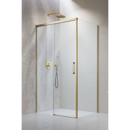 Правоъгълна душ кабина с плъзгаща се врата Radaway Idea KDJ 110x90 cm завършване златно матово-прозрачно ляво