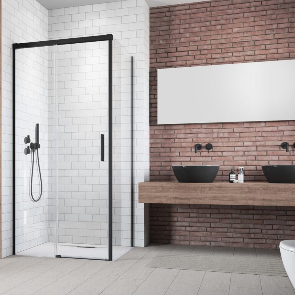 Правоъгълна душ кабина с плъзгаща се врата Radaway Idea KDJ 130x75 cm матово черно-прозрачно ляво