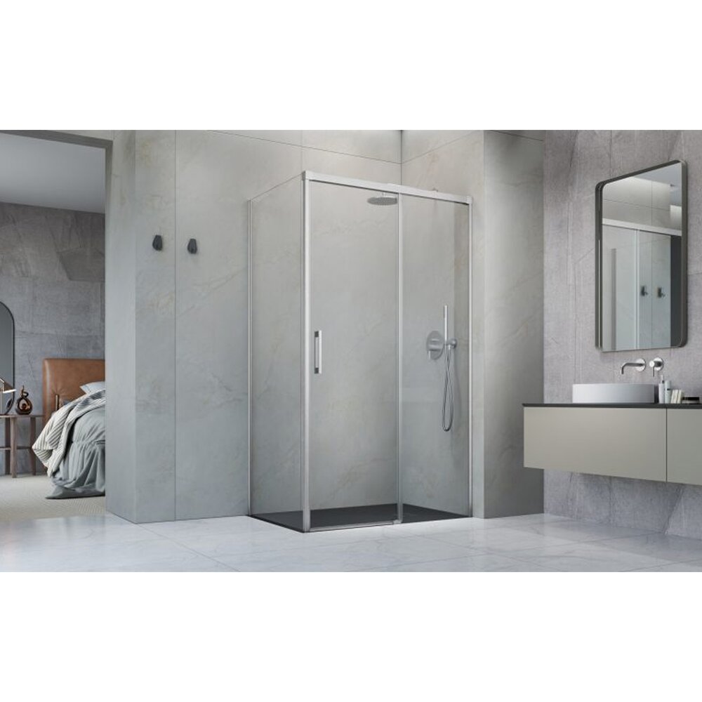 Правоъгълна душ кабина с плъзгаща се врата Radaway Idea KDJ 130x75 cm завършване с четкан никел-прозрачна дясна