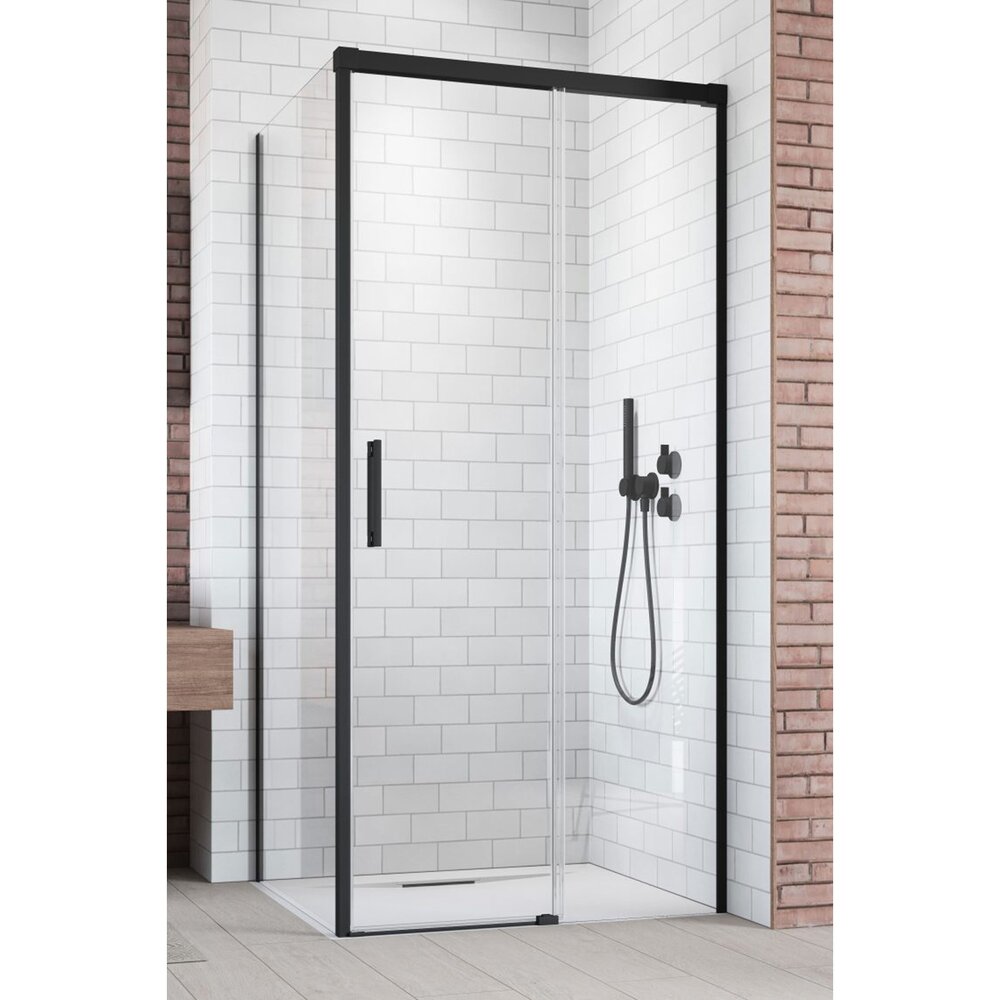 Правоъгълна душ кабина с плъзгаща се врата Radaway Idea KDJ 130x90 cm матово черно-прозрачно дясно