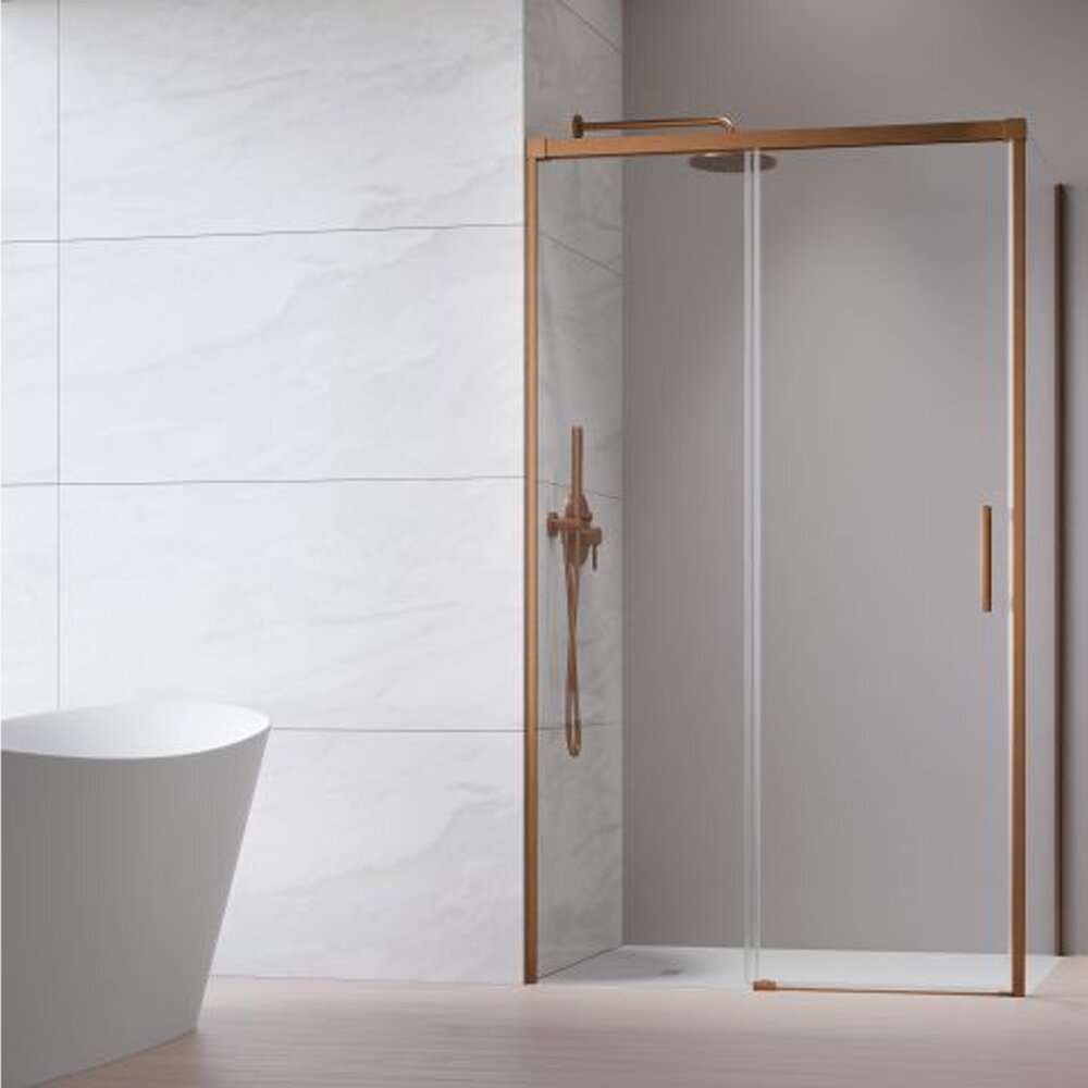 Правоъгълна душ кабина с плъзгаща се врата Radaway Idea KDJ 140x100 cm завършек с четкан мед-стъкло ляво