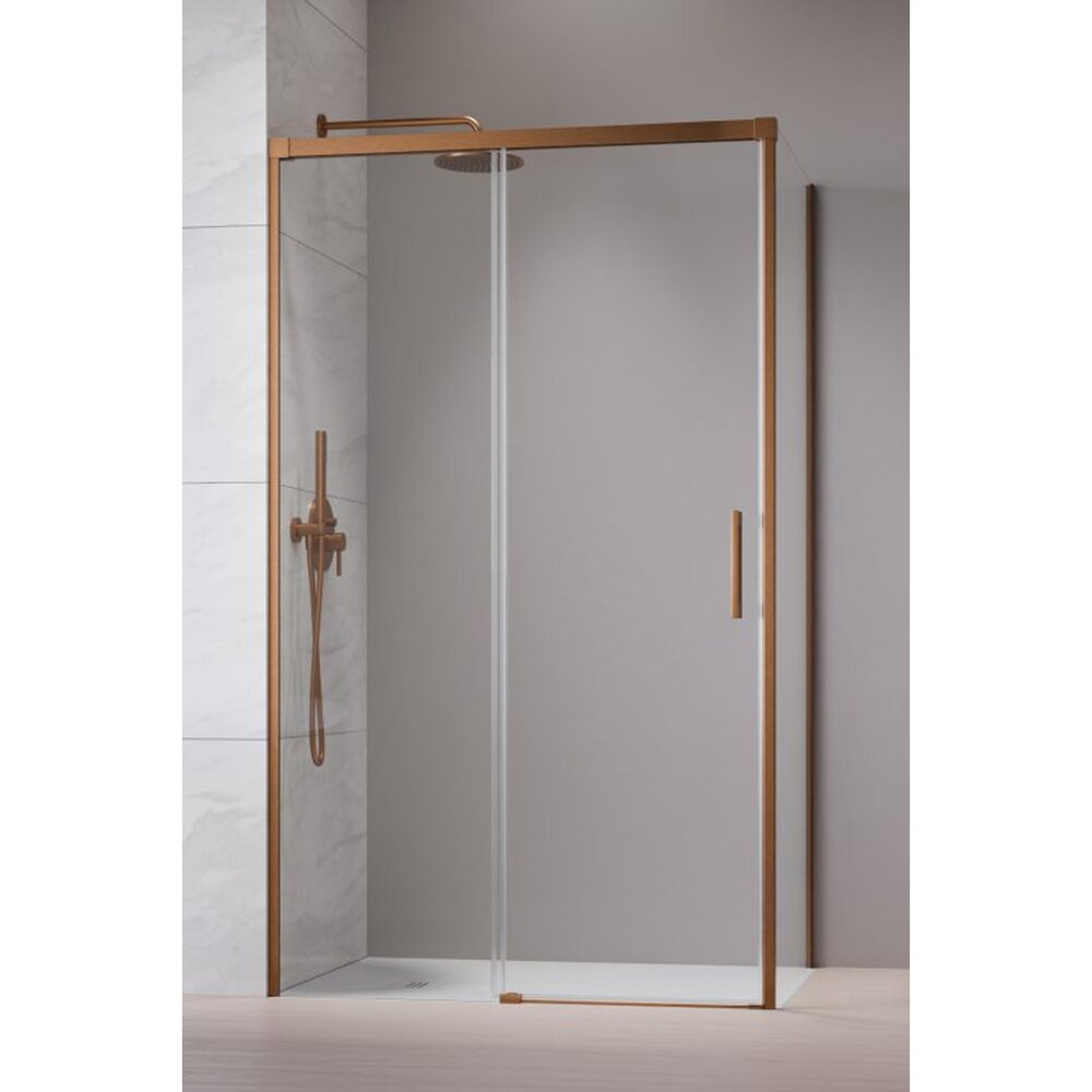 Правоъгълна душ кабина с плъзгаща се врата Radaway Idea KDJ 140x100 cm завършек с четкан мед-стъкло ляво