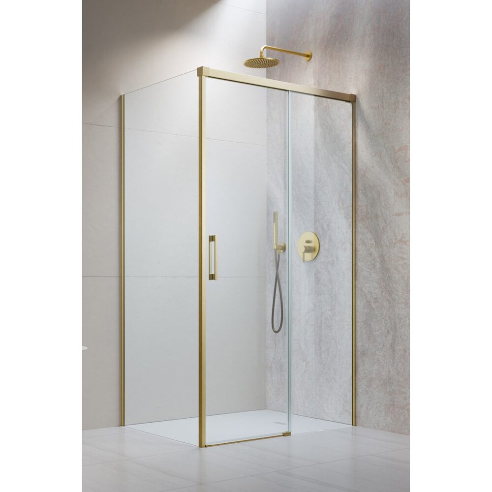 Правоъгълна душ кабина с плъзгаща се врата Radaway Idea KDJ 140x110 cm с покритие злато матово-прозрачно дясно