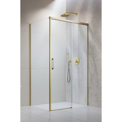 Правоъгълна душ кабина с плъзгаща се врата Radaway Idea KDJ 140x110 cm с покритие злато матово-прозрачно дясно