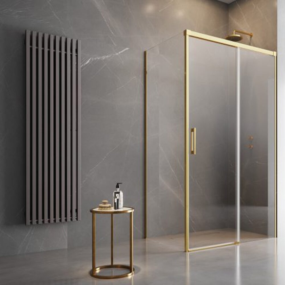 Правоъгълна душ кабина с плъзгаща се врата Radaway Idea KDJ 140x90 cm златист-прозрачна дясна