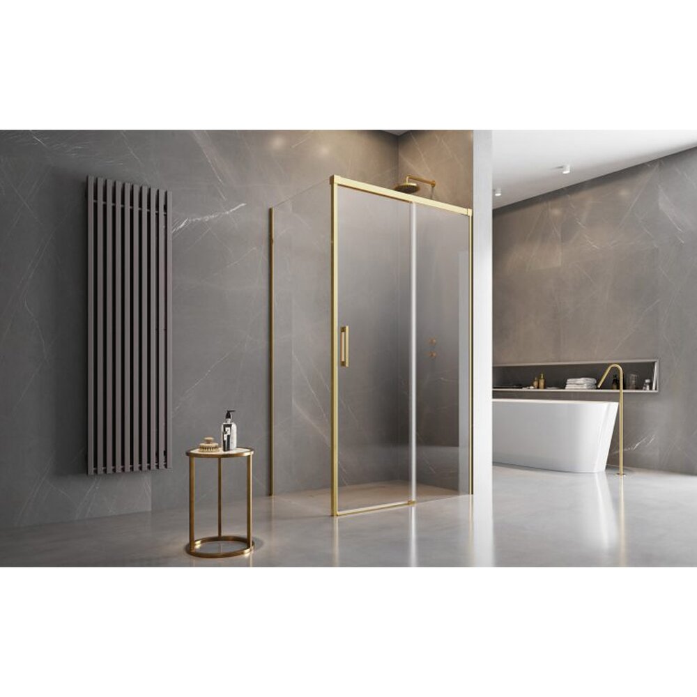 Правоъгълна душ кабина с плъзгаща се врата Radaway Idea KDJ 140x90 cm златист-прозрачна дясна