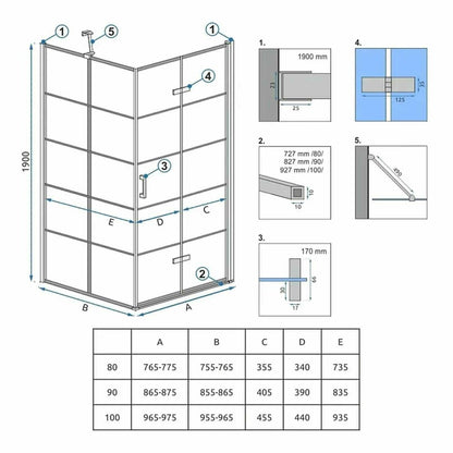 Rea Molier Rectangular Shower Cabin with Folding Door 90x80 Black