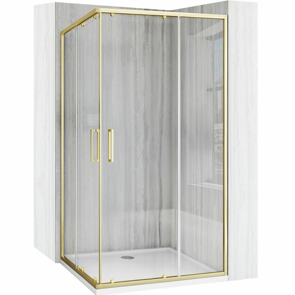 Rectangular Shower Cabin with Sliding Doors Brushed Gold Rea City 80x100 cm