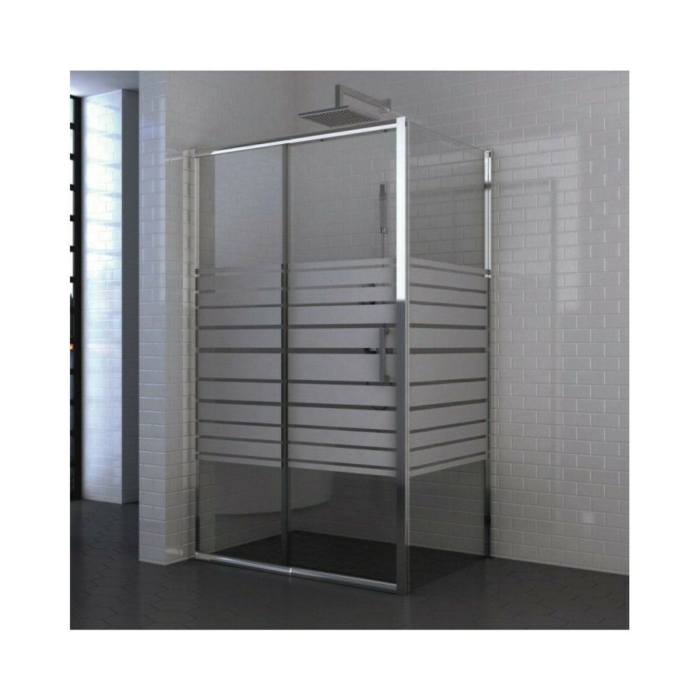 Inter Ceramic Rectangular Shower Cabin with Sliding Door 160x90 cm Glossy Chrome - Transparent with Lines