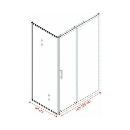 Inter Ceramic Rectangular Shower Cabin with Sliding Door 160x90 cm Glossy Chrome - Transparent with Lines