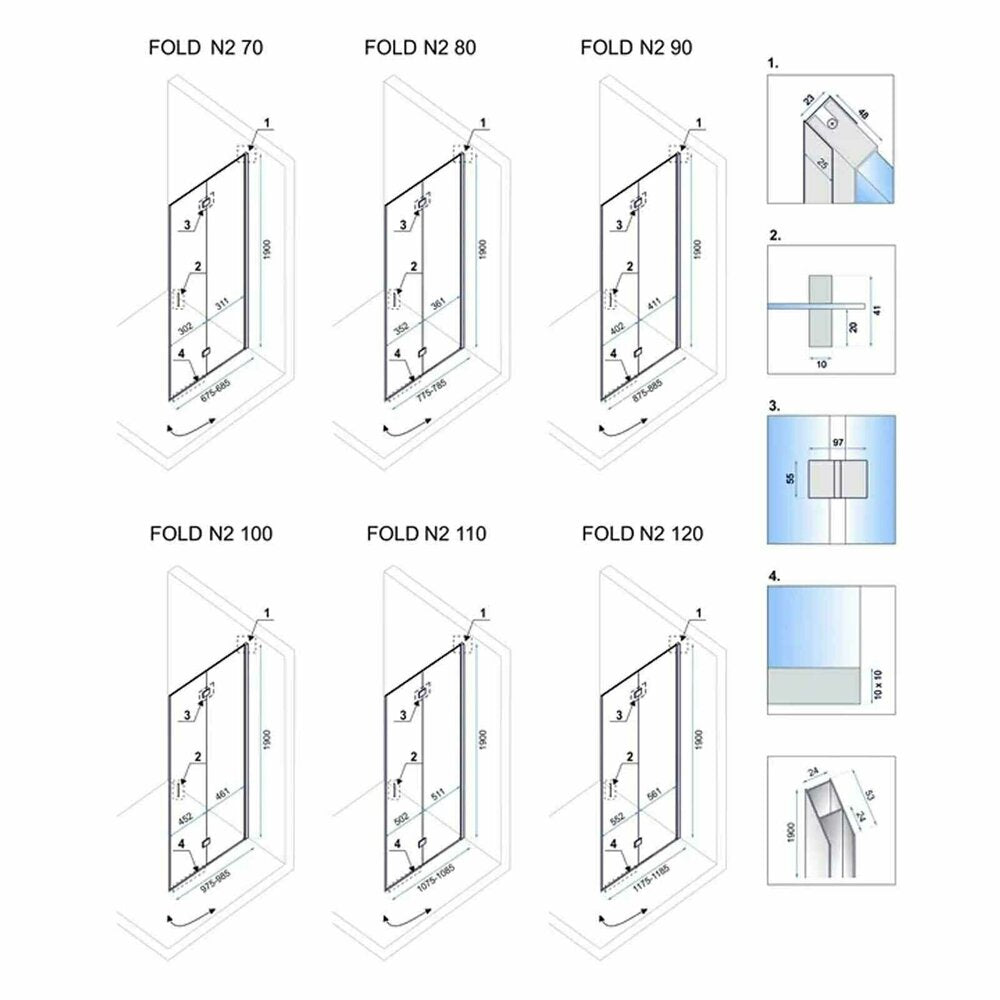 Правоъгълна душ кабина с плъзгащи врати Rea Fold N2 90x100 хром