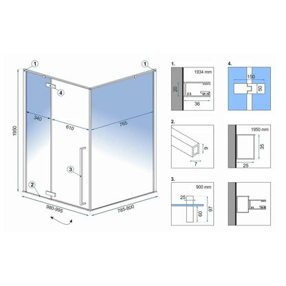Правоъгълна душ кабина Rea Fargo с хингелна врата 80x100 черен мат