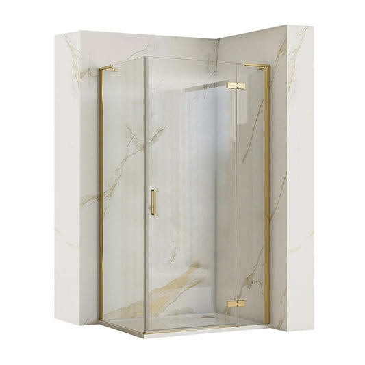 Rea Hugo Rectangular Shower Cabin with Hinged Door 100x80 cm Brushed Gold