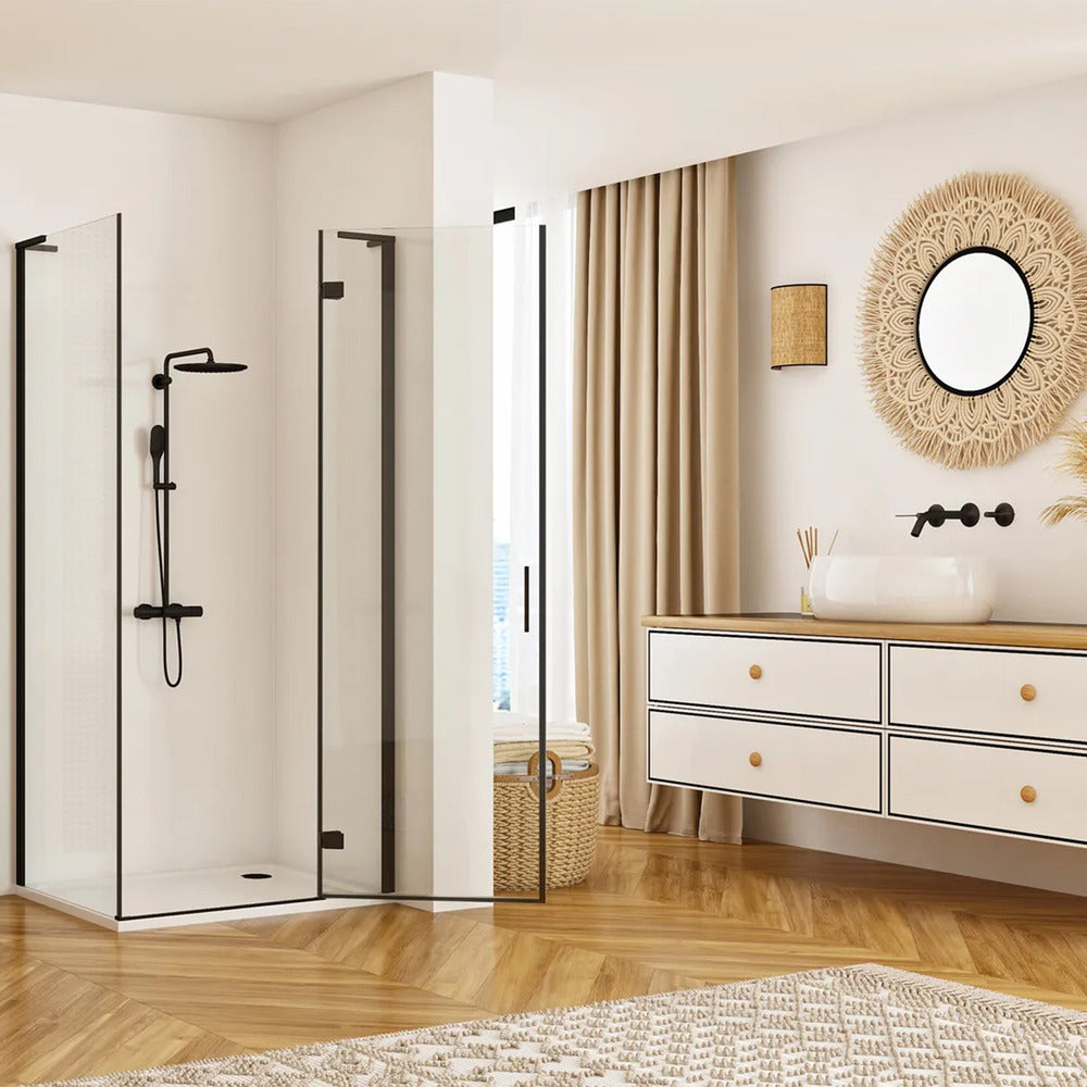 Rea Hugo Rectangular Shower Cabin with Hinged Door 100x90 cm Black
