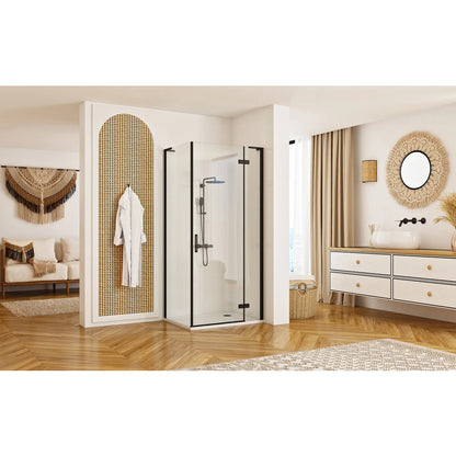 Rea Hugo Rectangular Shower Cabin with Hinged Door 100x90 cm Black
