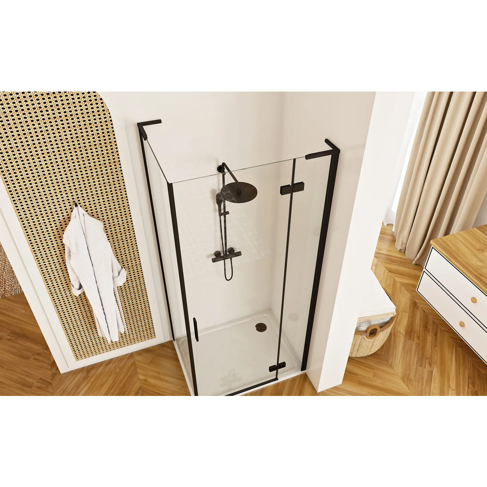 Rea Hugo Rectangular Shower Cabin with Hinged Door 100x90 cm Black