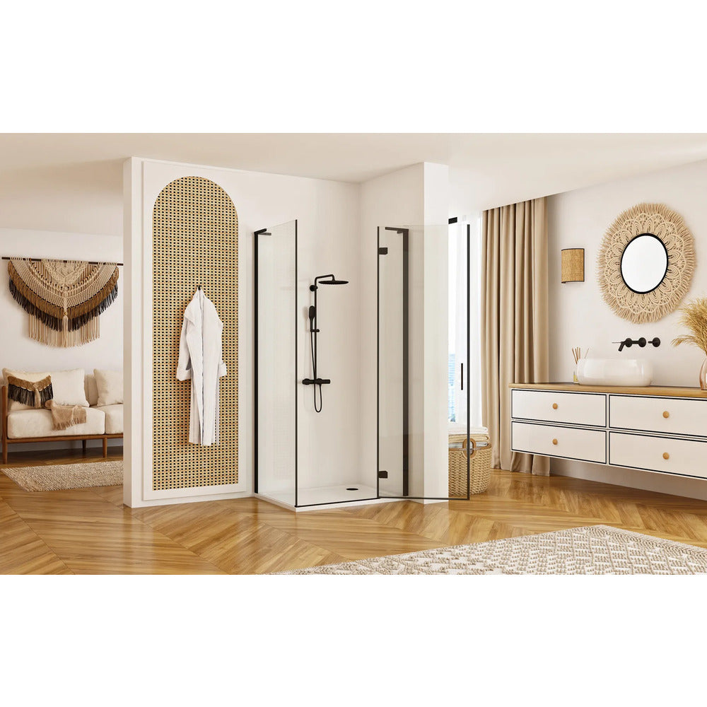 Rea Hugo Rectangular Shower Cabin with Hinged Door 100x90 cm Black