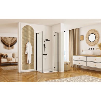 Rea Hugo Rectangular Shower Cabin with Hinged Door 100x90 cm Black
