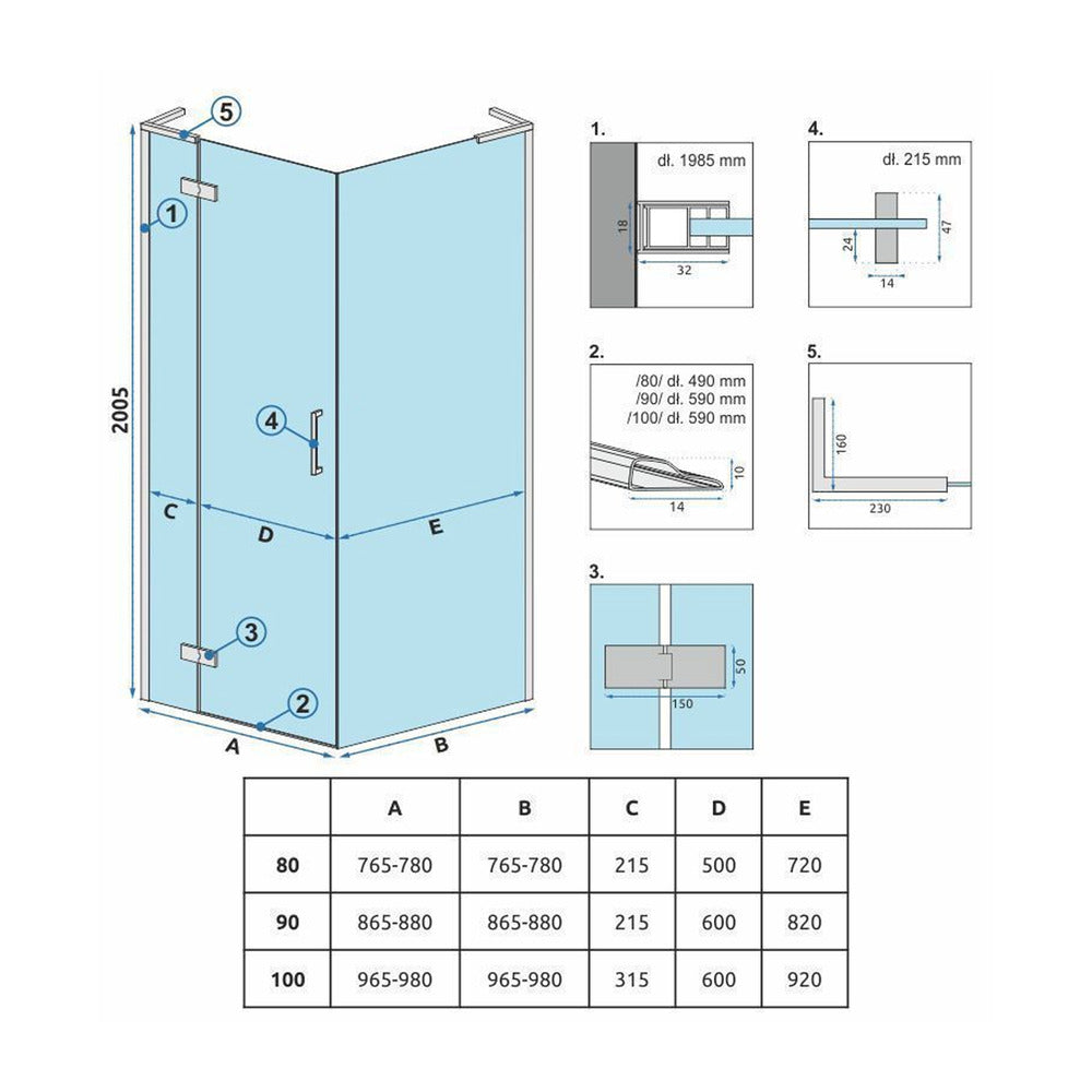Rea Hugo Rectangular Shower Cabin with Hinged Door 100x90 cm Black