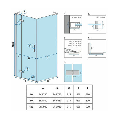 Rea Hugo Rectangular Shower Cabin with Hinged Door 100x90 cm Black