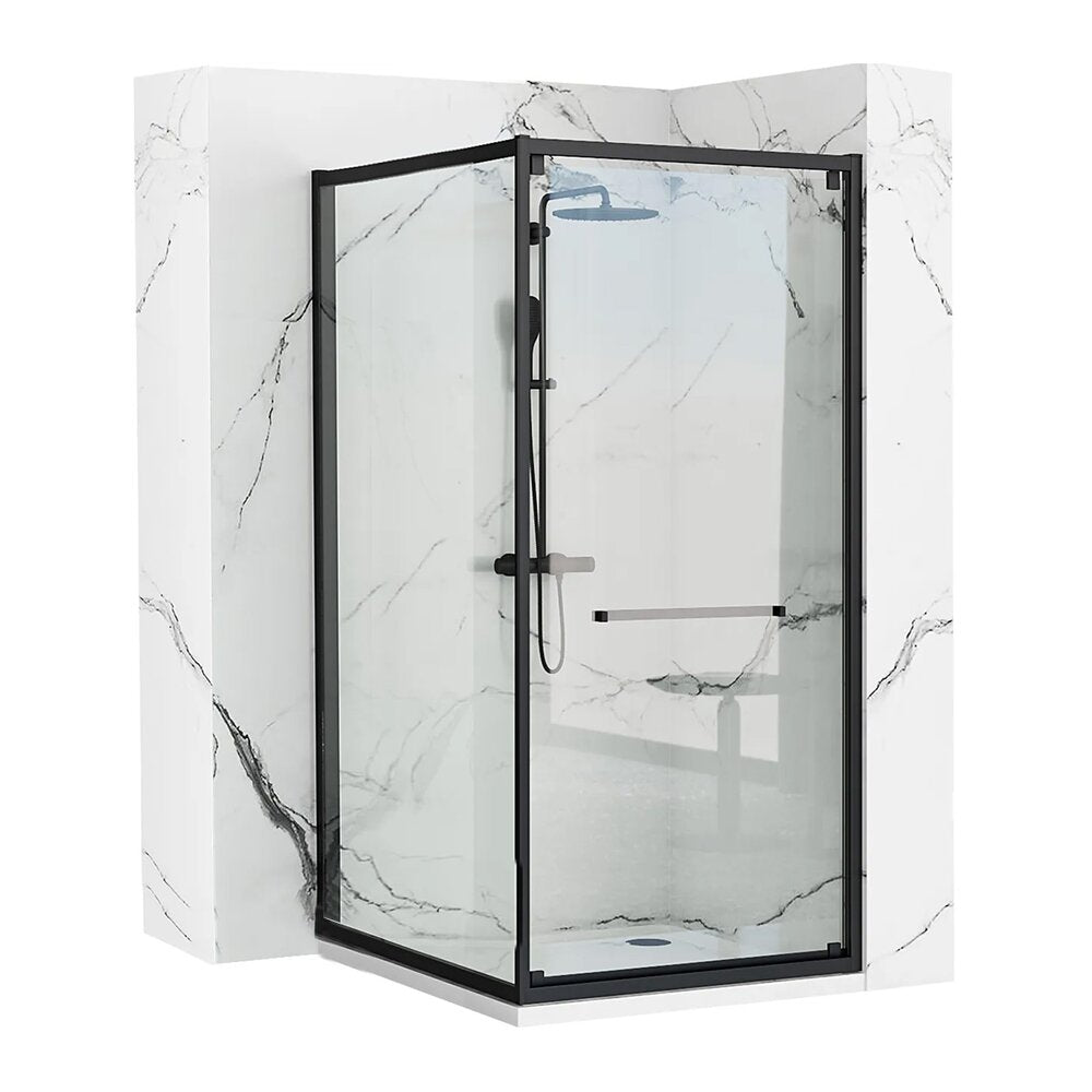 Rea Space In Rectangular Shower Cabin with Hinged Door 80x100 Matt Black