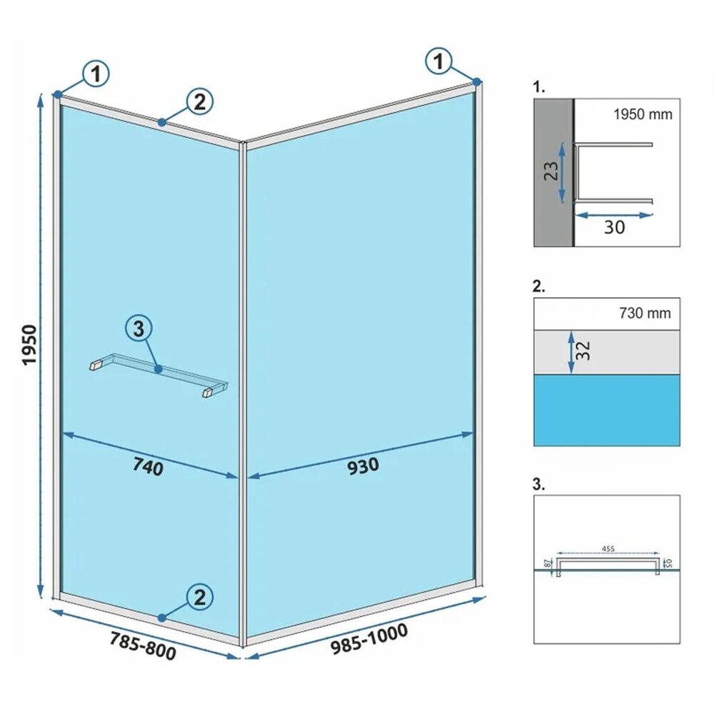 Rea Space In Rectangular Shower Cabin with Hinged Door 80x100 Matt Black