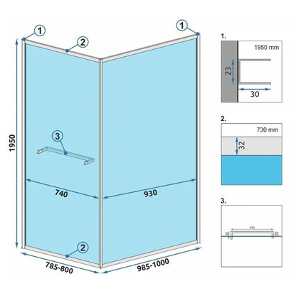Rea Space In Rectangular Shower Cabin with Hinged Door 80x100 Matt Black