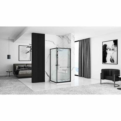 Rea Space In Rectangular Shower Cabin with Hinged Door 80x100 Matt Black