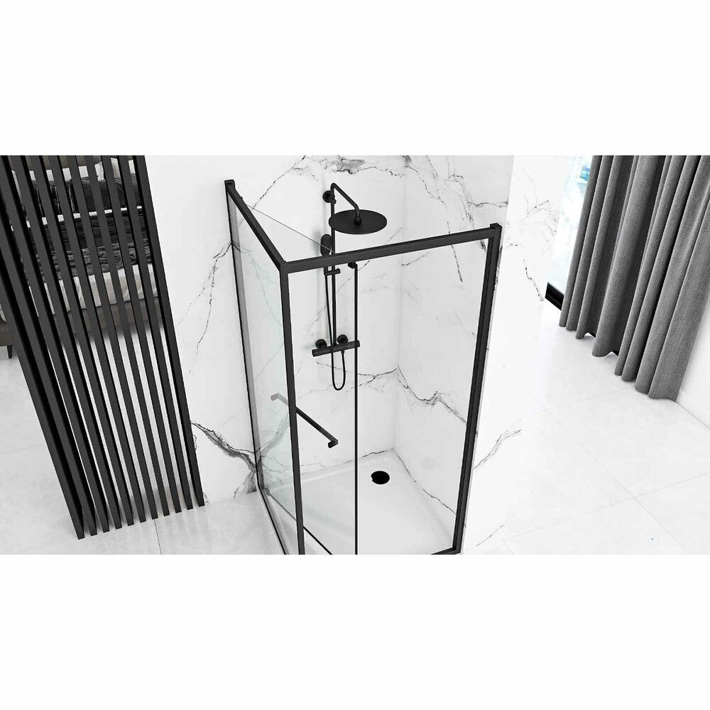 Rea Space In Rectangular Shower Cabin with Hinged Door 80x100 Matt Black