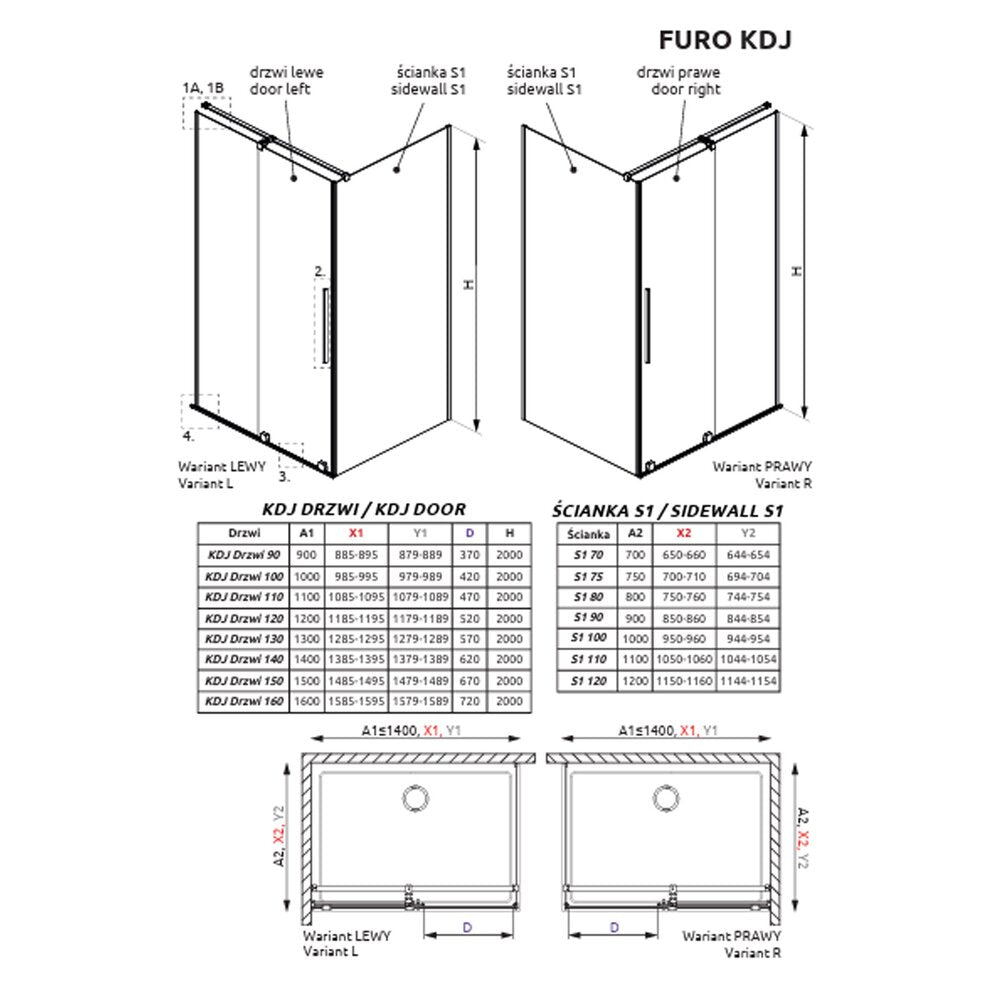 Правоъгълна душ кабина с плъзгаща се врата Radaway Furo KDJ 120x100 черен мат десен