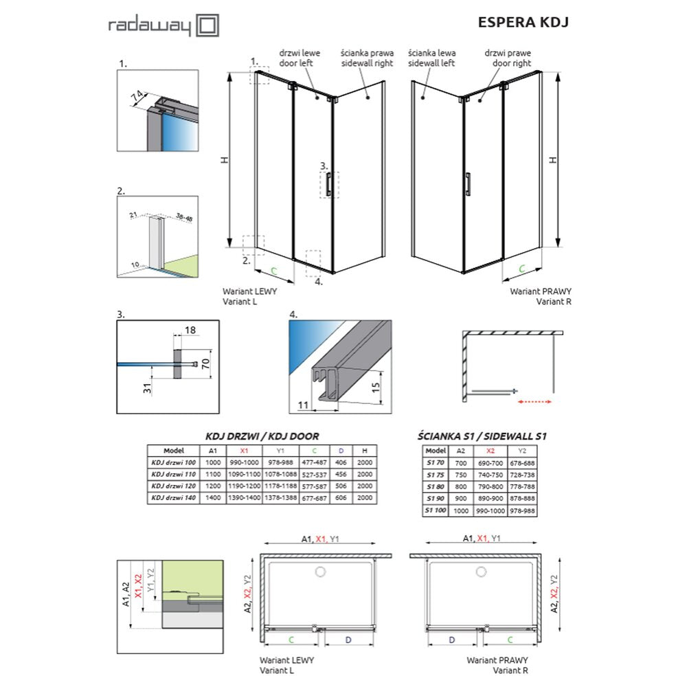 Правоъгълна душ кабина с плъзгащи се врати Radaway Espera KDJ 120x90 cm профил хром гланц десен
